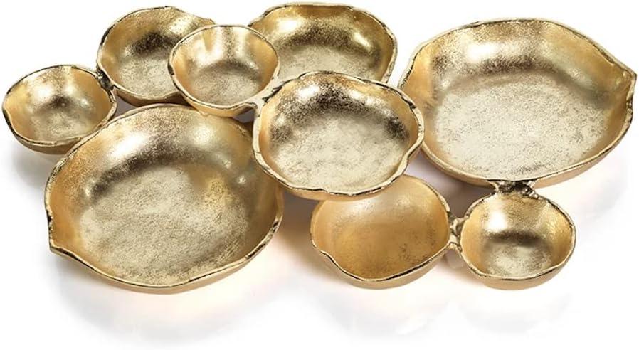 Zodax Cluster of 9 Round Serving Antique Gold Finish, Aluminum Base 19" x 12" x 2.5" Zodax Cluster of 9 Round Serving Antique Gold Finish, Aluminum Base 19" x 12" x 2.5"