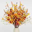 12 PCs Artificial Fall Flowers 17 Inches Vintage Autumn Stems Rustic Fall Floral Picks with Orange Forsythia Daisy Flowers Wildflower Stems for Farmhouse Indoor Vase Table Centerpieces Decor