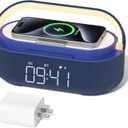 COLSUR Bluetooth Speaker Alarm Clock with Wireless Charger, FM Radio, Adjustable LED Night Light, 6 in 1 Bedroom Portable Speaker 2500mAh, Phone Stand for Bedside, Home, Office, Gift (Blue)
