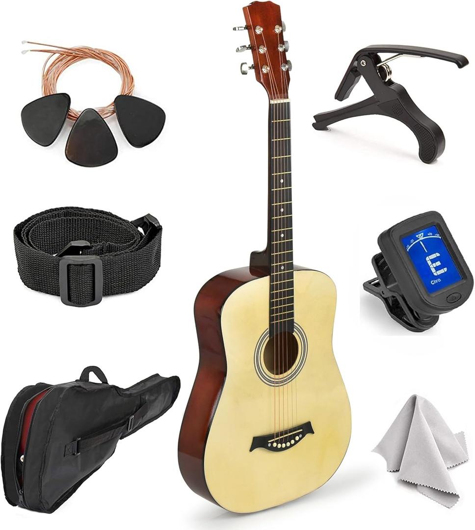 Classical Acoustic Guitar For Kids By MasterPlay- 30 Beginner Guitar For Learners- Accoustic String Starter Kit: Guitar Bag, Tuner, Strap, Extra Strings, Picks, Wash Cloth, Capo (Natrual)