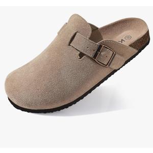 KIDMI Genuine Suede Clogs for Women Cork Foot bed Sandals Leather Mules Potato Shoes with Arch Support Size 37