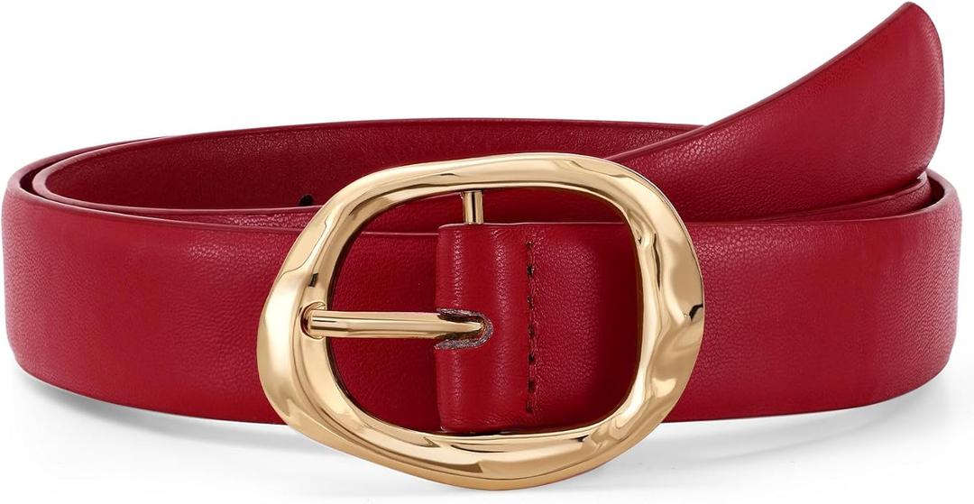 Women Leather Belt for Jeans Pants Ladies Casual Waist Belt Fashion Women Belt with Gold Buckle (Suit for waist size 38"-42", Burgundy)