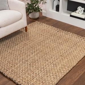 JONATHAN Y Estera Hand Woven Boucle Chunky Jute Natural 6x6 Square Indoor Area Rug, Bohemian, Transitional, Easy-Cleaning for Living Room, Bedroom, Kitchen, Pet Friendly, Non-Shedding (NFR102A-6SQ)