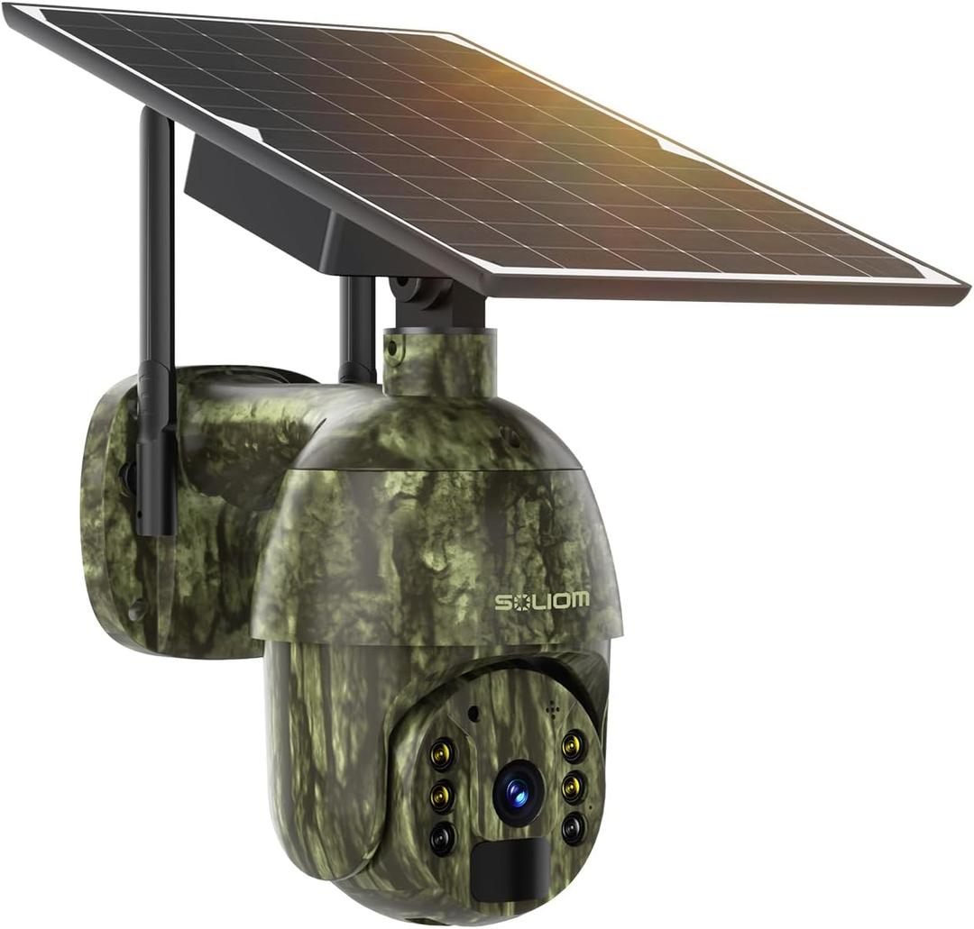 SOLIOM S600 4G LTE Cellular Security Cameras Wireless Outdoor, Solar Security Camera with Pan Tilt 360View, 2K Full Color Night Vision, Unlimited Data Plan, PIR Motion Sensor, 2 Way Talk, Camo