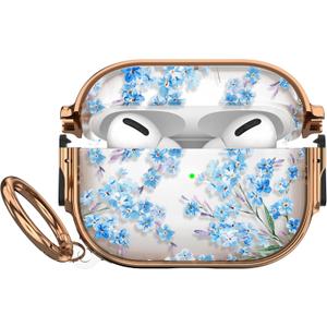 Maxjoy for AirPods Pro 2nd/1st Generation Case with Lock, Clear AirPods Pro 2 Case Lock Protective Flower AirPod Pro Cover for Women Men with Keychain for Airpod Pro (2023/2022/2019), Blue