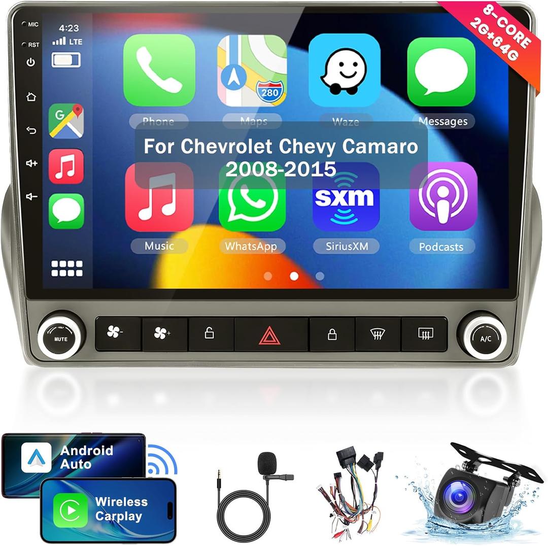Car Stereo for Chevrolet Chevy Camaro 2008-2015[2+64G] Android Car Stereo Wireless Carplay Android Auto,9 Touchscreen Radio,GPS,WiFi,EQ DSP,Bluetooth,SWC,Backup Camera Upgrade for Camaro Radio