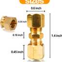 4 x 5/16 Inch OD Compression Copper Tube Union Straight Joiner Fittings for Air Gas Water