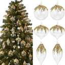 Yerliker 12 Pcs Clear Christmas Glass Ball Ornaments Gold Sequined Glitter Ball Christmas Tree Decorations Hanging Xmas Glass Baubles for Holiday Xmas Tree Wedding Party Decor