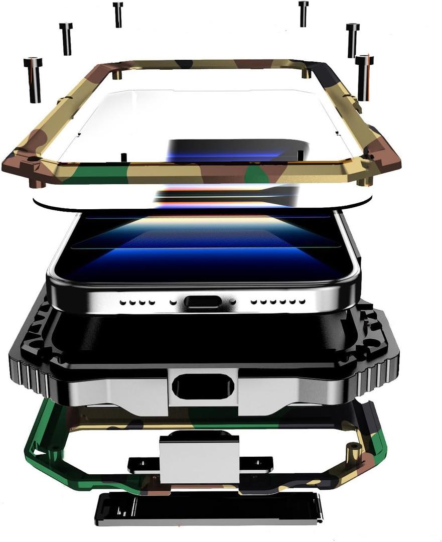 Lunivop Compatible with iPhone 16 Pro max Case Heavy Duty Protection Dustproof Built in Screen Protector Rugged Stand 360 Full Body Military Grade Metal Bumper Phone Cases (Camouflage 2024)