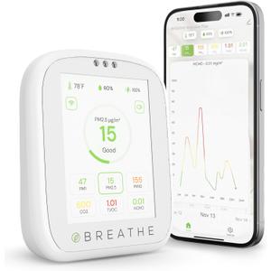 BREATHE Airmonitor Plus: Smart Air Quality Monitor Indoor - 8-in-1 CO2 Meter, Formaldehyde Detector, VOC Meter, PM1/2.5/10, Temperature & Humidity - Air Quality Tester for Home with App