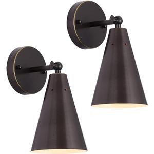 Oil Rubbed Bronze Farmhouse Wall Sconces Set of Two, Rustic Adjustable Interior Sconce Light Fixture Hardwired with Metal Shade,Indoor Industrial Lamp for Hallway,Bedroom,Living Room