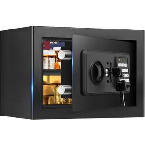 0.8 Cub Small Safes for Home Use Fire and Water Proof, Digital Security Fire Safe Box with Combination Lock, Spare Keys and Removable Shelf, Home Safe Fireproof Waterproof for Document Money Valuables