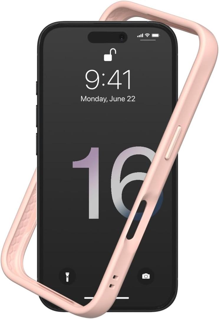 RhinoShield Bumper Case Compatible with [iPhone 16] | CrashGuard - Shock Absorbent Slim Design Protective Cover 3.5M / 11ft Drop Protection - Blush Pink
