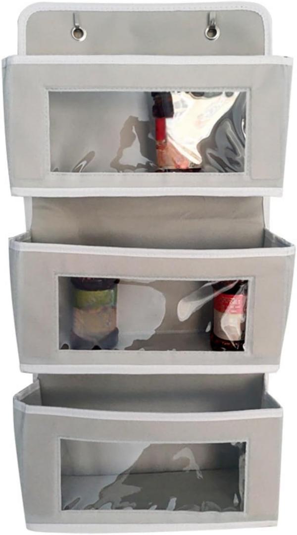 Multi-Purpose Hanging Storage Net Pockets,Bedside Storage Pouch - Multi-Layer Wall-Mounted Hanging Bag for Dorm Bunk Beds (Light Grey)