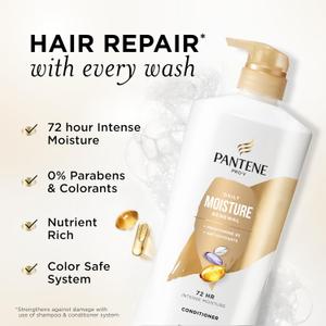 Pantene Conditioner, Daily Moisture Renewal - Pro-V Nutrients for Dry, Color-Treated, Straight to Curly Hair, 72-Hour Hydration & Softness, 25.1 Oz Each, 1Pack + Miracle Rescue Shot (0.5 Oz)
