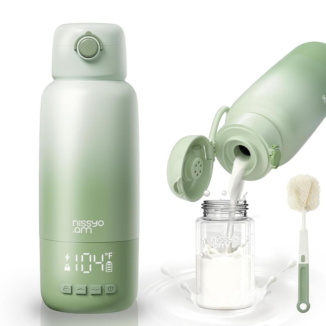 Portable Bottle Warmer, 17oz Fast Heating Baby Bottle Warmer for Breast Milk, Formula & Water, Long-Lasting Heat Retention Travel Milk Warmer for Car and On-The-Go, Green