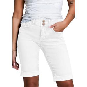 Sidefeel Women's Jean Shorts High Waisted Stretchy Bermuda Folded Hem Denim Summer Shorts (White, M) Size: 10