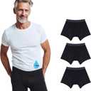 3 x Men's Incontinence Underwear, 150ml Leak Proof Washable Reusable Cotton Boxer Brief, Heavy Flow Bladder Leak 3 Pack (Small)