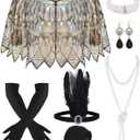 PLULON 1920s Flapper Accessories Set for Women, Great Gatsby Dresses Sequin Shawl Wraps Roaring 20s Dresses for Party (Black Gold)