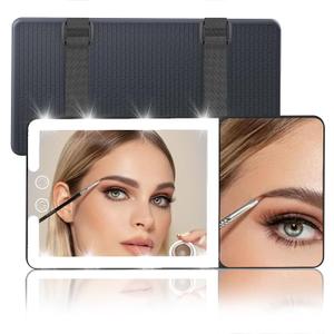 Junyaoxuan Car Sun Visor Vanity Mirror with Lights, Side with 6 inch 20X Magnifying Mirror, Rechargeable Car Makeup Mirror with 3 Light Modes, Dimmable Touch Led Screen, Black