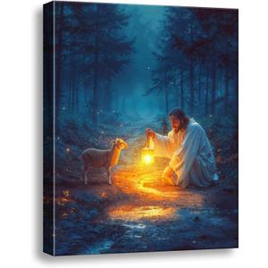 Christian Wall Art Decor - Serenity Prayer & Jesus with Lost Lamb Picture, Baptism Gifts for Boys & Girls, Inspirational Home Decor for Women & Men, Perfect for Prayer Rooms & Christmas Decor A-373