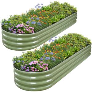 1MORE Galvanized Raised Garden Bed- Planter Garden Boxes Outdoor, Raised Beds for Gardening,Metal Garden Bed Kit for Vegetables Flower, Planter Raised Beds.8x2x1ft Green-2pcs
