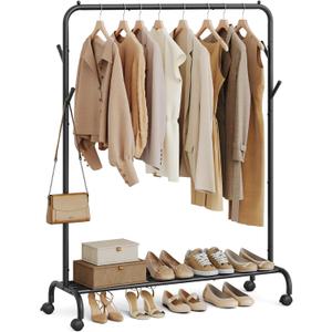 SONGMICS Clothes Rack, Clothing Rack for Hanging Clothes with Wheels, Garment Rack, Metal Frame, 110 lb Max. Total Load, 40.7 Inches Wide, Clothes Storage and Display, Black UHSR131B01