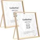 Gold 6x6'' Floating Frame Set of 2,For Photo Sizes(5x5'',4x4'' or 3x3''),Beautiful Metal Beaded Frames Adjustable Tabletop/Shelf Photo Frame,Classy Present Choice for Wedding,Birthday or Christmas Gift