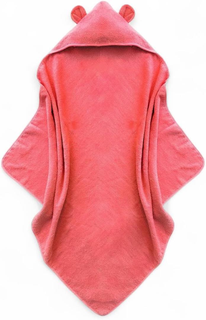 Organic Cotton Toddler Poncho Towel 33"x33" – Ultra-Soft Hooded Bath & Beach Towel with Bear Ears – Absorbent Kids Towel for Boys & Girls 0-5T, Premium for Pool, Bath & Travel (Coral)