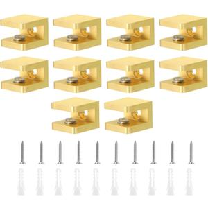 Uxcell Brass Glass Shelf Clamp - 10Pcs Adjustable Bracket Support Holder for 5-8mm Thick Glass, Gold