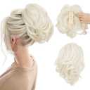 CJL HAIR Claw Clip Short Ponytail Hair Extensions DIY Bendable Metals Messy Bun Hair Piece for Wonen Wavy Curly Synthetic Fake Hairpieces Platinum Blonde