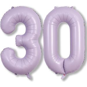 Light Purple 2 Balloons, 40 Inch Giant Lilac Helium Mylar Foil Number 0-9, Pastel Dusty Purple 2nd Birthday Balloon for Girls, Morados Numero Two Balloons for Women Anniversary Party Decorations "3" "0"