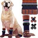 Kuoser Non Slip Dog Socks for Hardwood Floors, 4Pack Anti-Slip Dog Grippy Socks to Prevent Licking Paws, Dogs Booties Paw Protectors with Double-Sided Traction for Small Medium Large Senior Dogs, L (Brown)