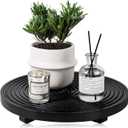 Round Decorative Tray Farmhouse Bathroom Decor Wood Riser Kitchen Countertop Organizer for Perfume, Candle, Plant, 11 inch Black