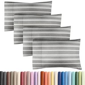 Queen Size Pillowcases Set of 4, Hotel Quality Ultra Soft Comfortable Pillowcases for Women, Men, Kids & Teens, Wrinkle Free, Machine Washable - Grey Stripes