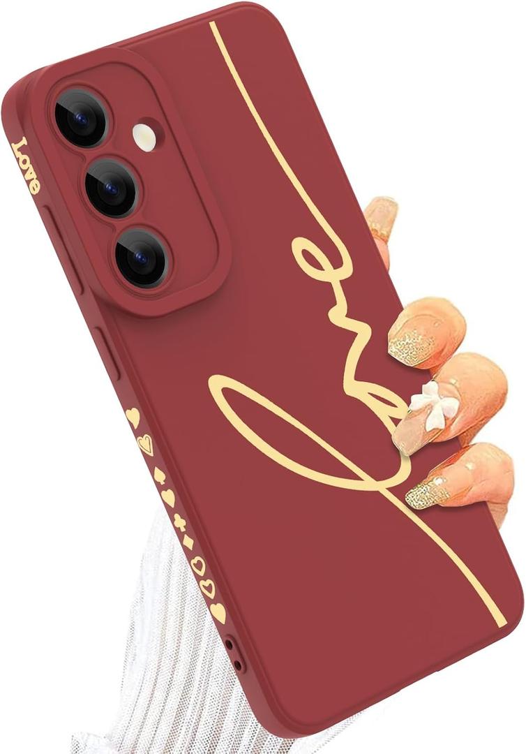 MOWIME for Samsung Galaxy S25 Case, Back Cute Plating Love Letter Pattern with Anti-Fall Lens Cameras Protection Soft TPU Shockproof Phone Cases for Women Girls-Red