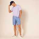 Amazon Essentials Men's 9" Relaxed-Fit Quick-Dry Swim Trunk - Discontinued Colors (Large, Blue Geometric Print)