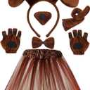 Zhanmai Puppy Dog Tutu Skirt Animal Costume Set Puppy Ears Headband Bow Tie Paw Gloves Tutu Skirt for Carnival Party(Classic Style,Dark Brown)