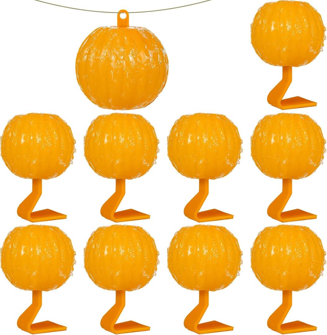 Qualirey 10 Set Sticky Fruit Fly Trap Balls Adhesive Fungus Gnat Sticky Balls for Plants Fly Catching Indoor Outdoor Garden Kitchen Gnat Flying Insects Traps (Orange)