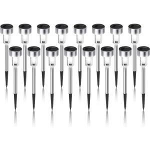 Solar Lights Outdoor Waterproof, Stainless Steel LED Landscape Lighting, Solar Garden Lights Solar Powered, Outdoor Solar Lights for Yard, Pathway, Walkway, Patio , Lawn - 16 Pack ( Cold White )