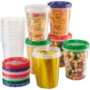 32 ounce Plastic Food Storage Containers with colored Twist Top Lids Reusable Leak Proof Deli Containers for Freezer Storage Meal Prep Pack of 12