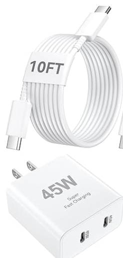 iPhone 17 16 15 Charger Fast Charging, 45W Dual USB C Phone Charger 1 prs Block with 10FT Long Type C Cable Cord for Apple iPhone 17/Pro/Pro Max/17 Air/16 Pro/16 Pro Max/15 Plus/15 Pro/iPad/S25 Ultra/S24