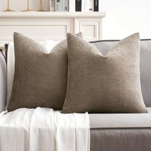 MIULEE Pack of 2 Light Brown Decorative Pillow Covers 20"x20" Soft Chenille Couch Throw Pillows Farmhouse Cushion Covers for Home Decor Sofa Bedroom Living Room