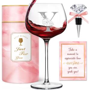 Personalized Gifts for Women - Monogrammed A-Z Wine Glass Customized Gifts, Unique Birthday Gifts for Women, Christmas Basket Gift for Her, Mom, Wife, Sister, Friend, NurseY