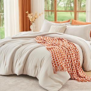 MUXHOMO Beige Oversized Queen Comforter Sets, All Season Ultra Soft Down Alternative Bedding - 3 Piece Lightweight Bed Set Includes 1 Comforter (98"*98") and 2 Pillow Shams (20"x26")