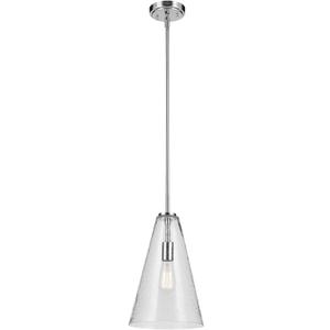 KICHLER Everly 15.25" 1-Light Cone Pendant with Clear Seeded Glass in Chrome, for Kitchen Island, Dining Nook, Bedroom, (15.25" x 10.25") 42199CHCS