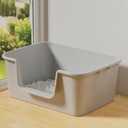 Cat Litter Box with High Sides for Indoor Cats,Low Entry Open Top Cat Litter Pan for Kittens & Senior Cats,High Wall Easy Cleaning Anti-Splashing cat Litter Tray (Grey), Large