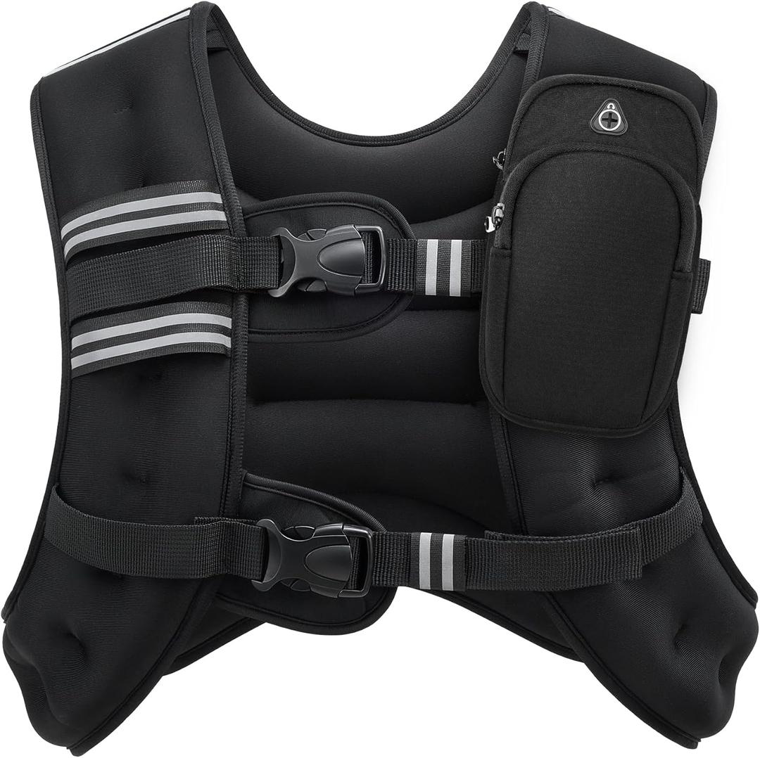ZELUS Weighted Vest,  Weight Vest with Reflective Stripe for Workout, Strength Training, Running, Fitness, Muscle Building, Weight Loss, Weightlifting (20 lb, Black)
