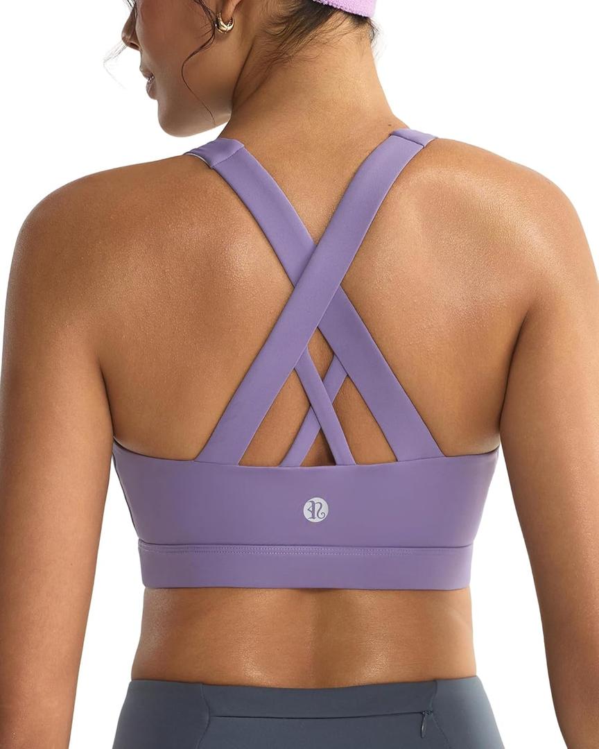 Running Girl Sports Bras for Women,Padded Strappy Sports Bras Criss-Cross Back Medium Support Sports Bras with Removable Cups, Small