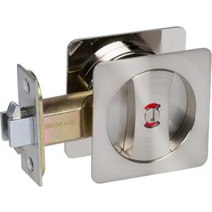 Delaney Hardware 370109 Contemporary Privacy Square Pocket Door Lock - Satin Nickel With Edge Pulls and Color Coded Indicators, Sliding Door Hardware